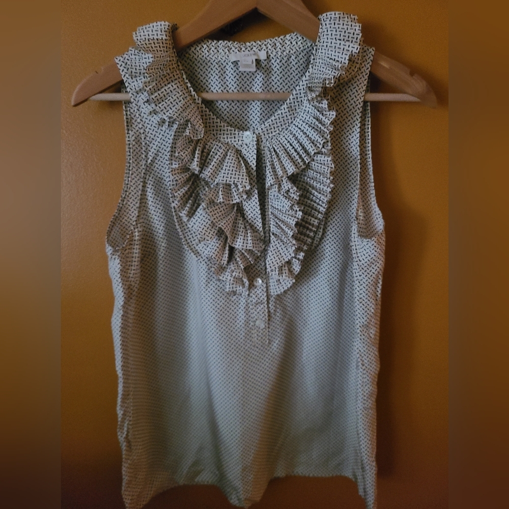 J. Crew Black and White Ruffled Bib Collar Blouse